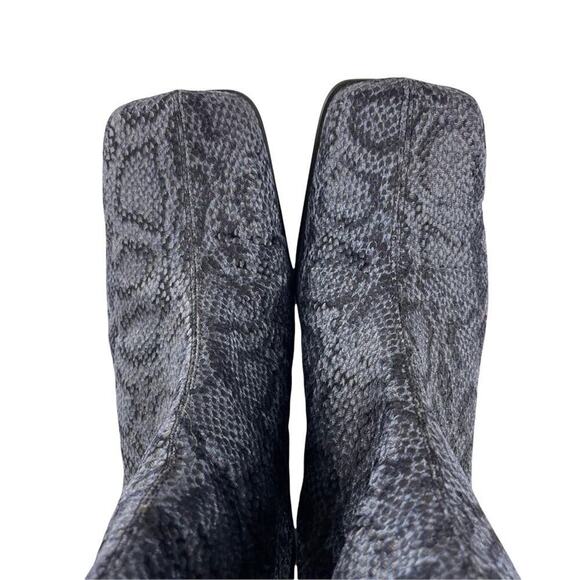 Vintage square toe chunky heel gray black snakeskin pattern fabric upper boot - Picture 3 of 7